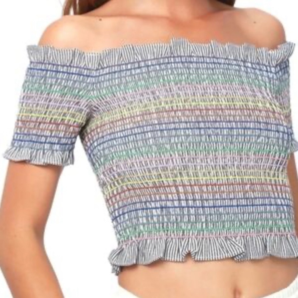 Storia Multicolor Striped Off-Shoulder Crop Top